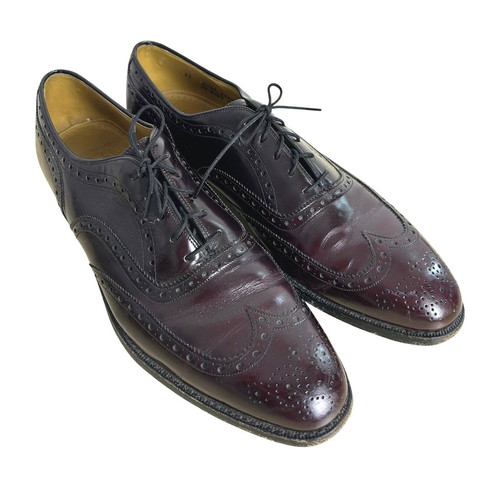 Johnston & Murphy Dress Shoes Mens 11 Burgundy Aristocraft Wingtip Brogue Oxford
